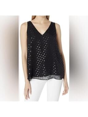 LILLY PULITZER Women’s S/L Florin Silk V-Neck In Onyx Moroccan Metallic Clip-XS